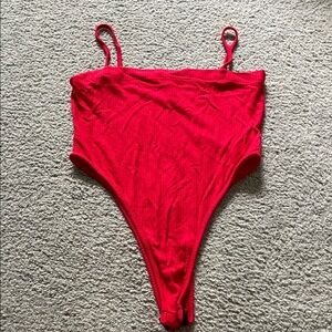 Red Ribbed Bodysuit